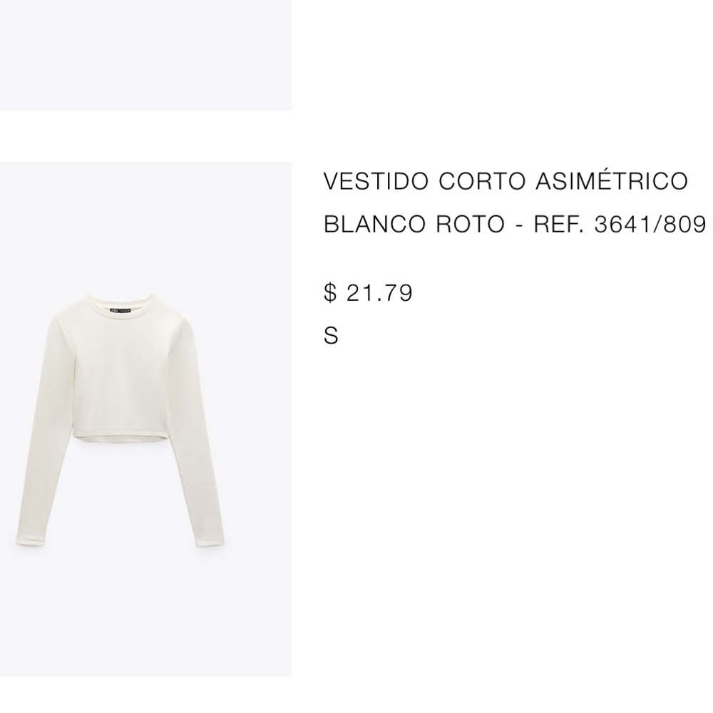 Zara White Long Sleeve Crop Top